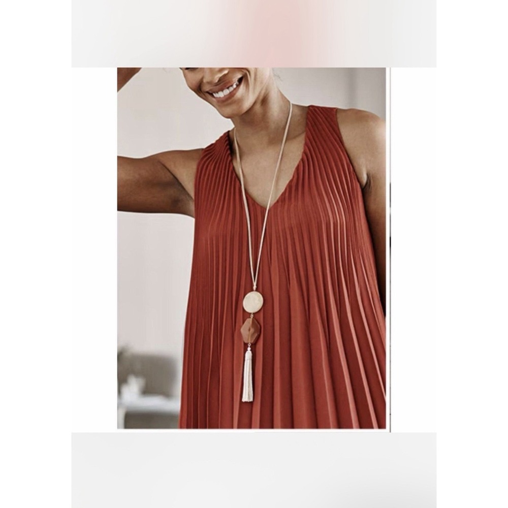 J Jill Wearever Pleated Sleeveless Midi Dress Medium V Neck Minimalist - Picture 2 of 12